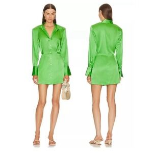 NWT Frame Silk Mini Dress‎ in Bright Peridot Sz Medium Strong Padded Shoulder